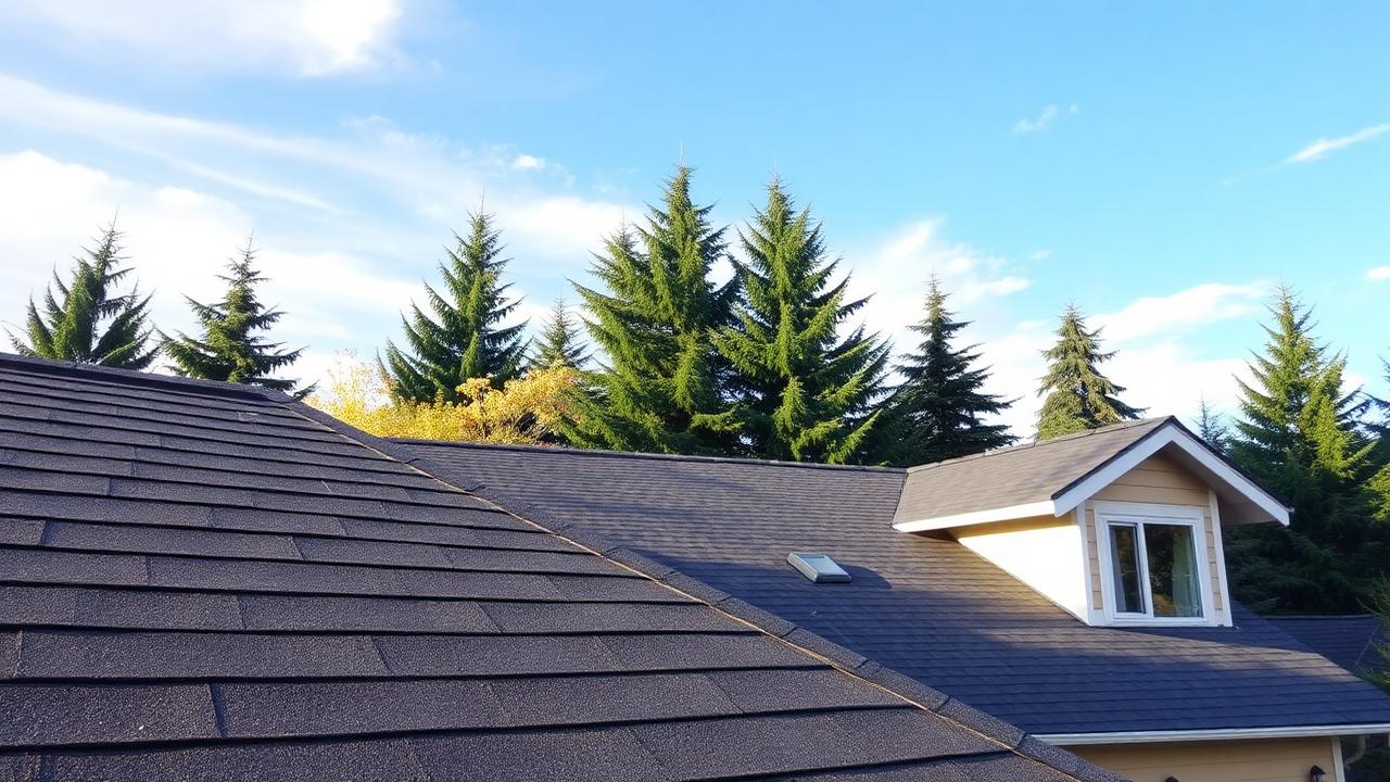 Clean asphalt shingle roof on a Marysville home after spring soft-wash cleaning